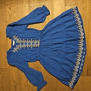 ZARA Blue gauze embroidered dress with cute ruffle detail.